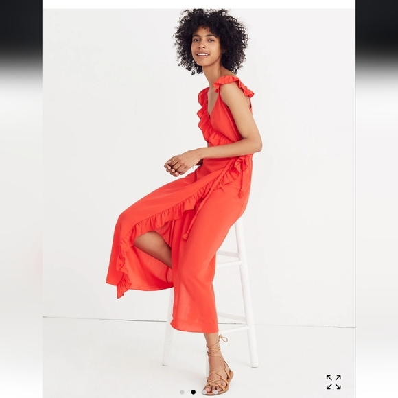 NWT Madewell Ruffled Wrap Maxi in Ripe Persimmon Red Lightweight Dress 00 - Picture 2 of 8